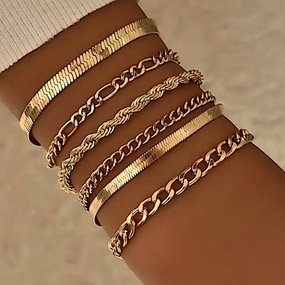 Gold Plated Bracelet Chain Set Link Boho Statement Piece